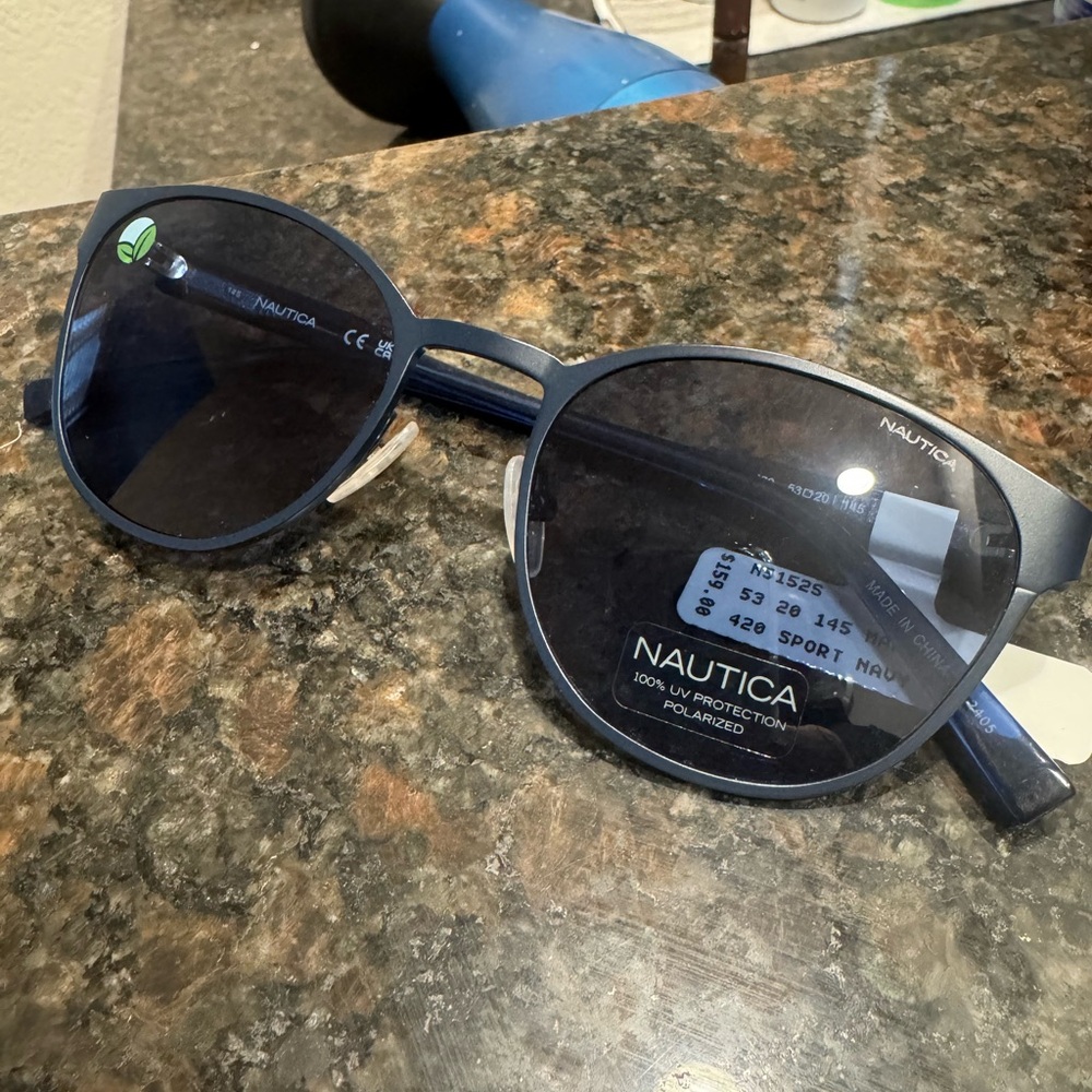 Nautica Men’s Polarized Round Sunglasses - Navy Blue Frames and Dark Lenses